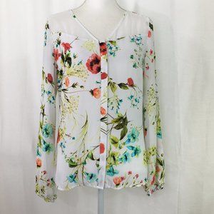 Worthington blouse semi-sheer button front (K111)